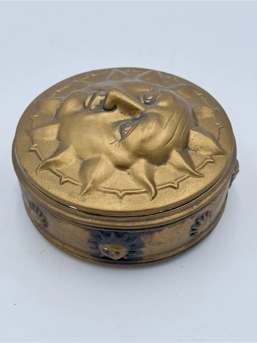 Vintage Pier 1 Gold Tone Sun Face Trinket Box